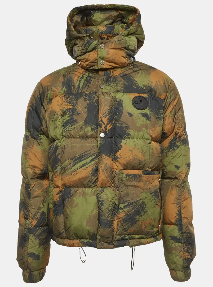 Off-White Green Camouflage Nylon Padded Down Jacket M