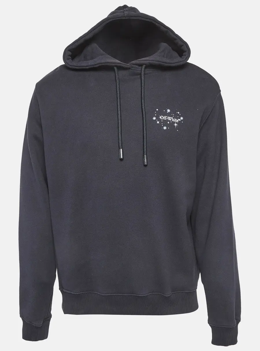 Off-White Navy Blue Logo Print Cotton Knit Hoodie S