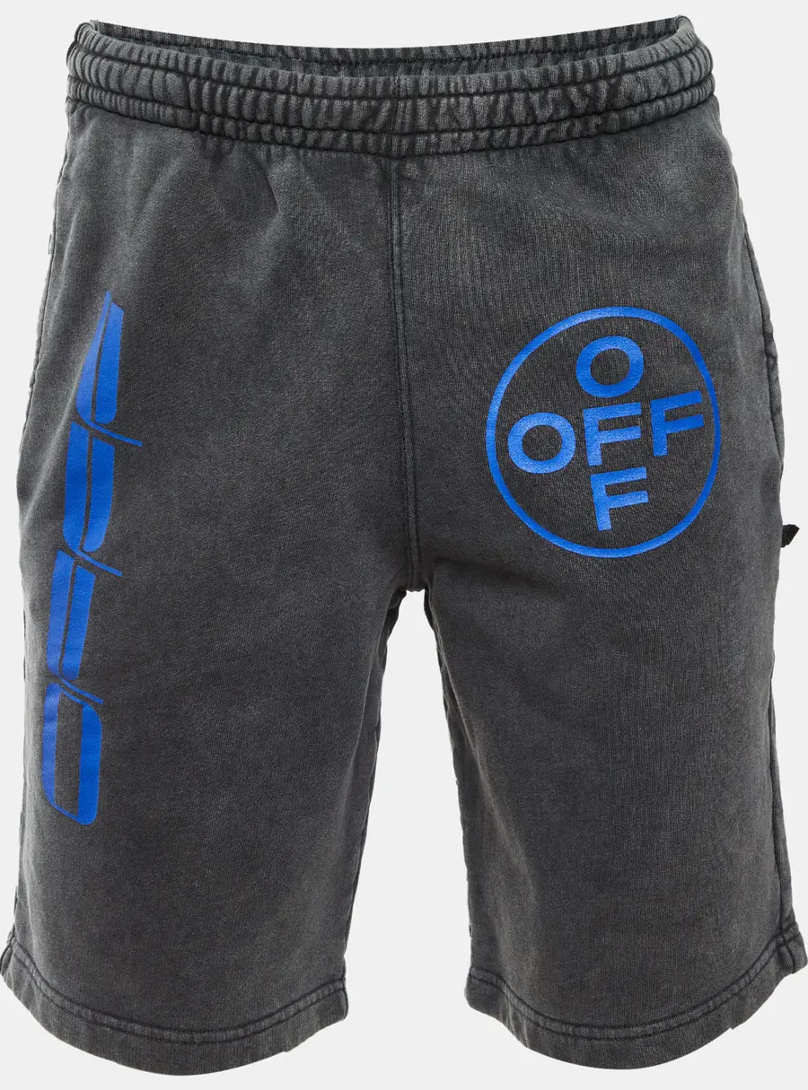 Off-White Grey Caravaggio Print Cotton Washed Effect Shorts M