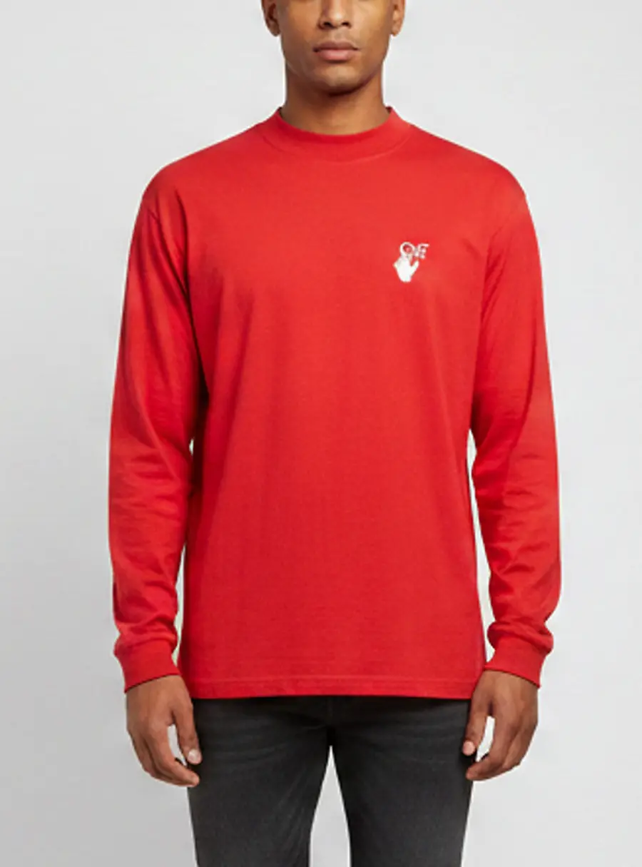 Off-White Red Pascal Arrows Print Cotton Knit Mock Neck T-Shirt M