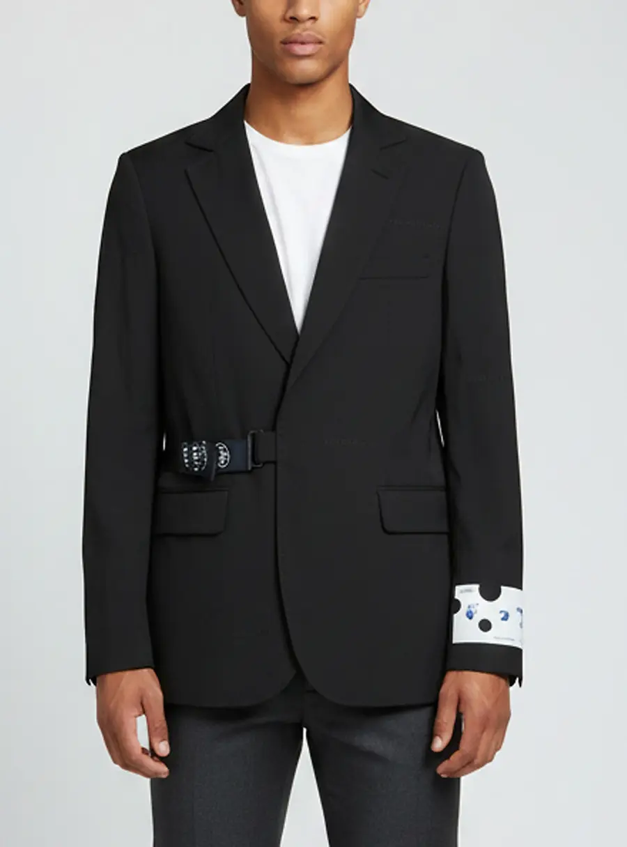 Off-White Black Wool Blend Strap Fastening Blazer L