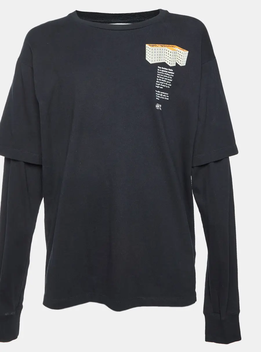 Off-White Black Graphic Print Cotton Jersey Long Sleeve T-Shirt L