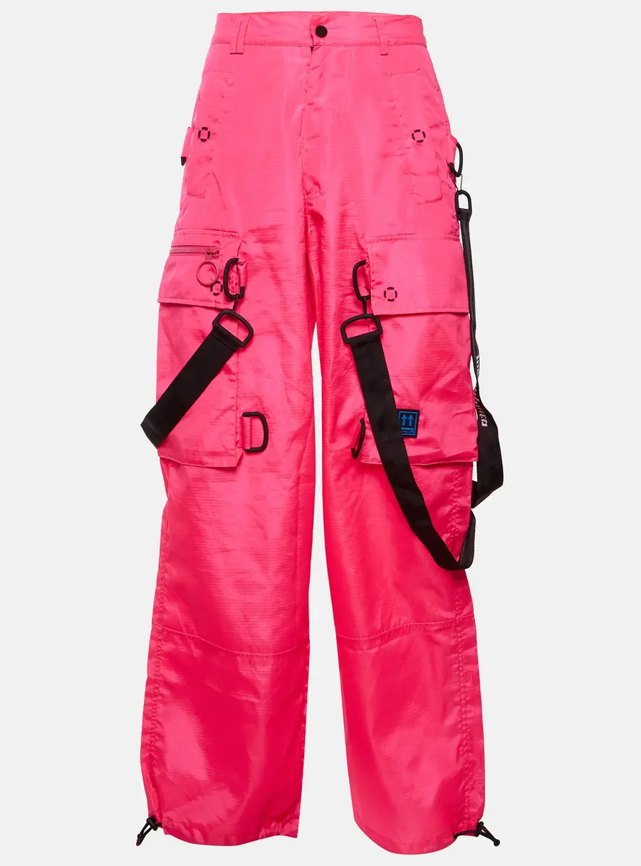Off-White Neon Pink/Black Synthetic Wide Leg Cargo Trousers S