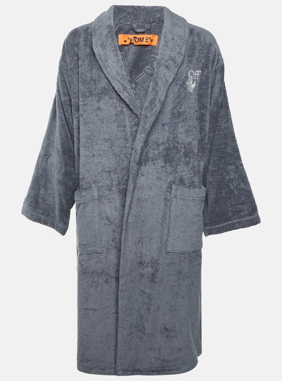 Off-White Grey Logo Embroidered Terry Bathrobe L/XL