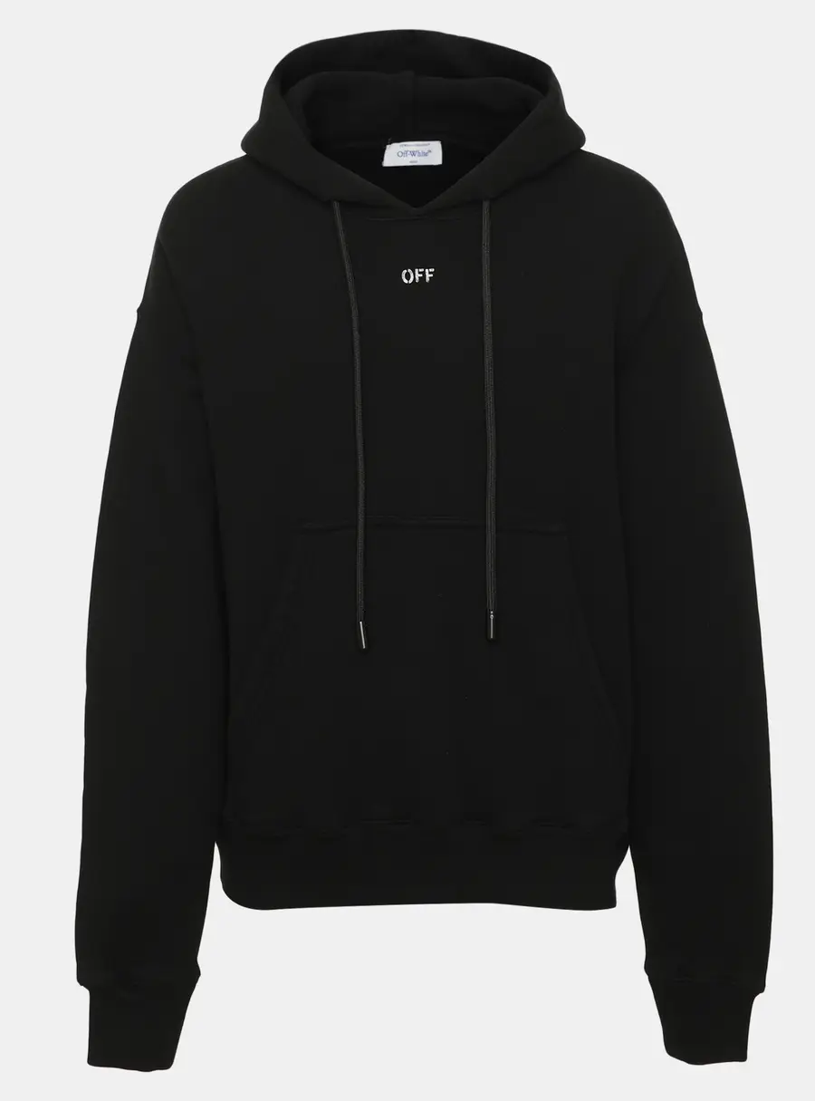 Off-White Black Cotton Logo Print Hoodie S