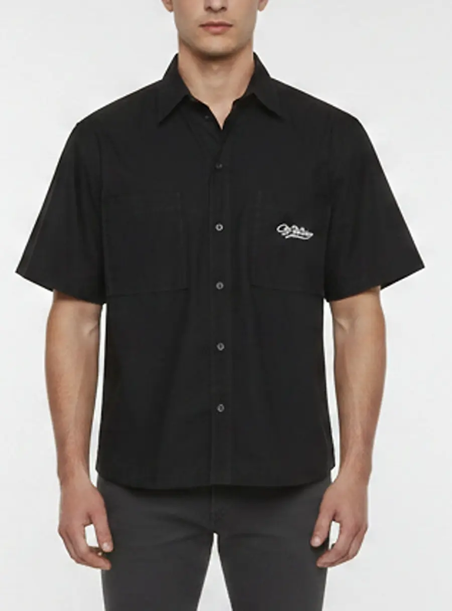 Off-White Black Logo Embroidered Poplin Bowling Shirt M