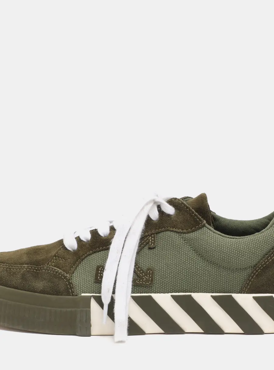 Off-White Green Canvas and Suede Vulcanized Low Top Sneakers Size 40