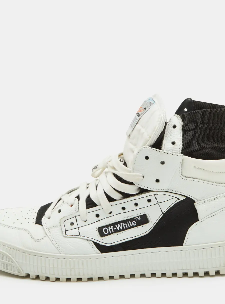 Off-White 3.0 Off Court Size 44 White/Black Leather and Canvas High Top Sneakers