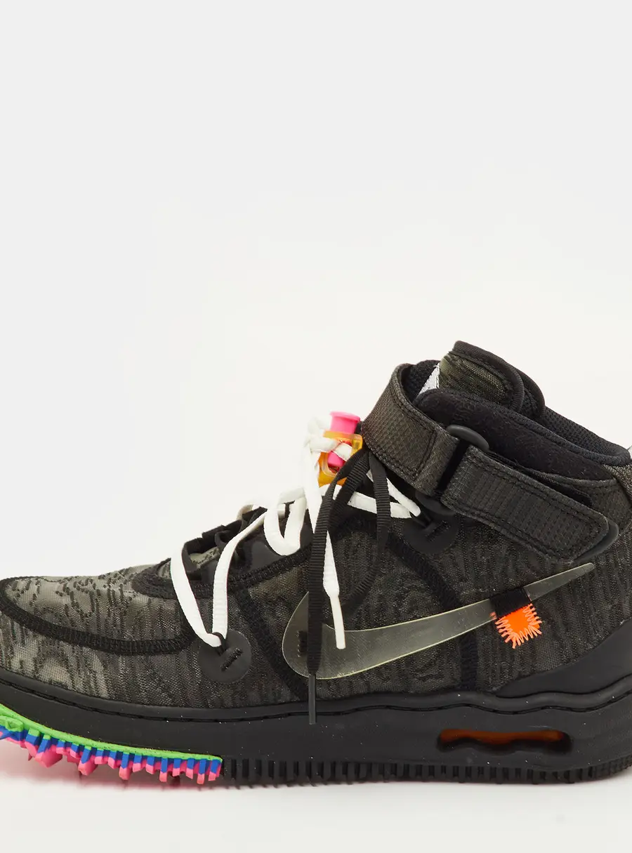 Off-White x Nike Air Force 1 Mid Size 42 Black Fabric Lace Up Sneakers