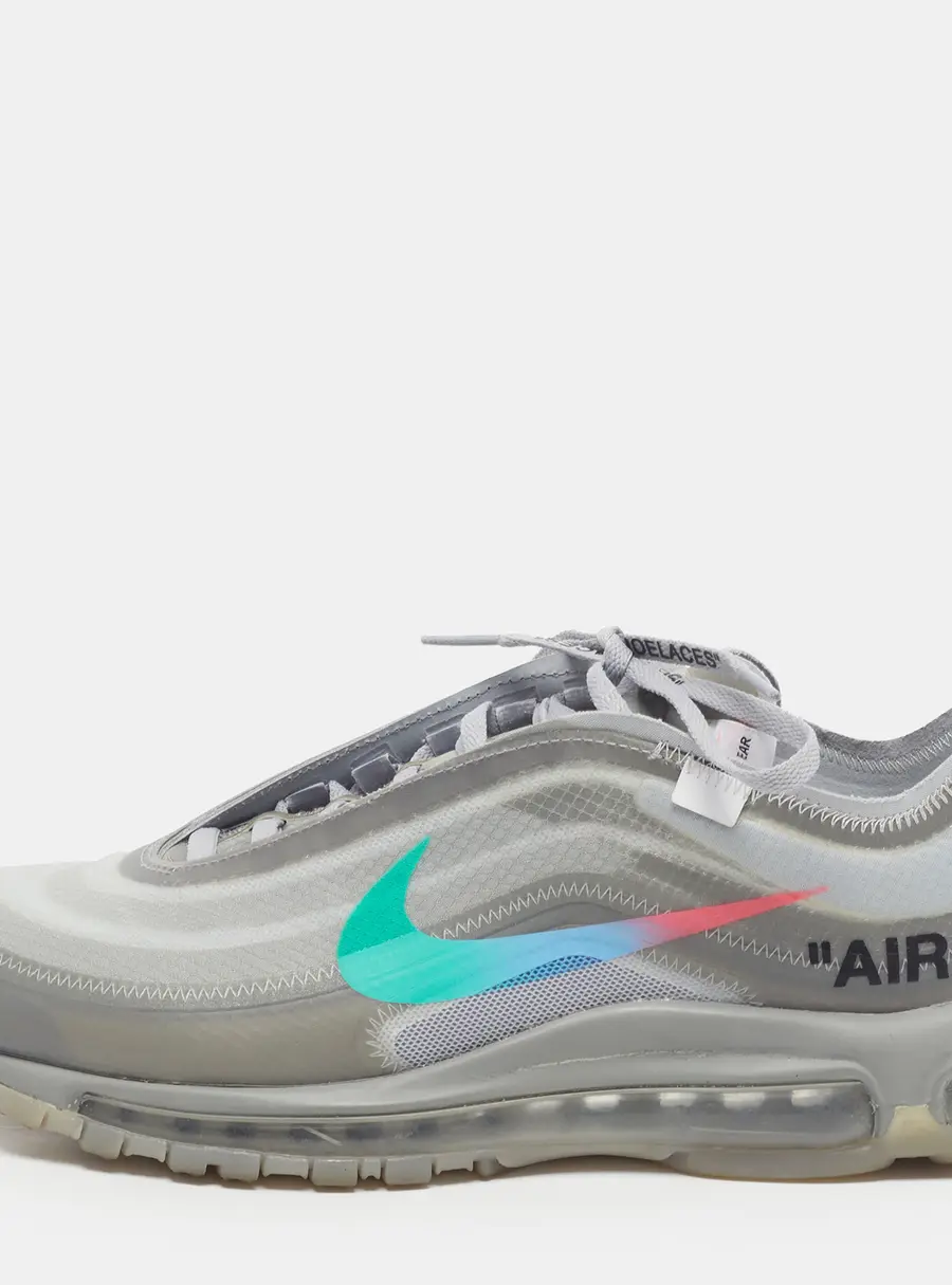 Off-White x Nike Air Max 97 Size 42 Grey Mesh and PVC Low Top Sneakers