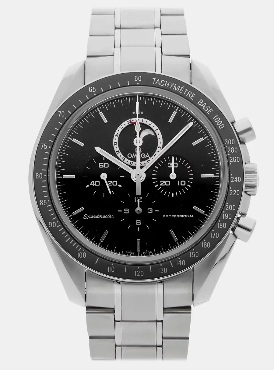 Omega Speedmaster Moonphase 311.30.44.32.01.001 Black Stainless Steel Manual Winding Men's Wristwatch 44mm