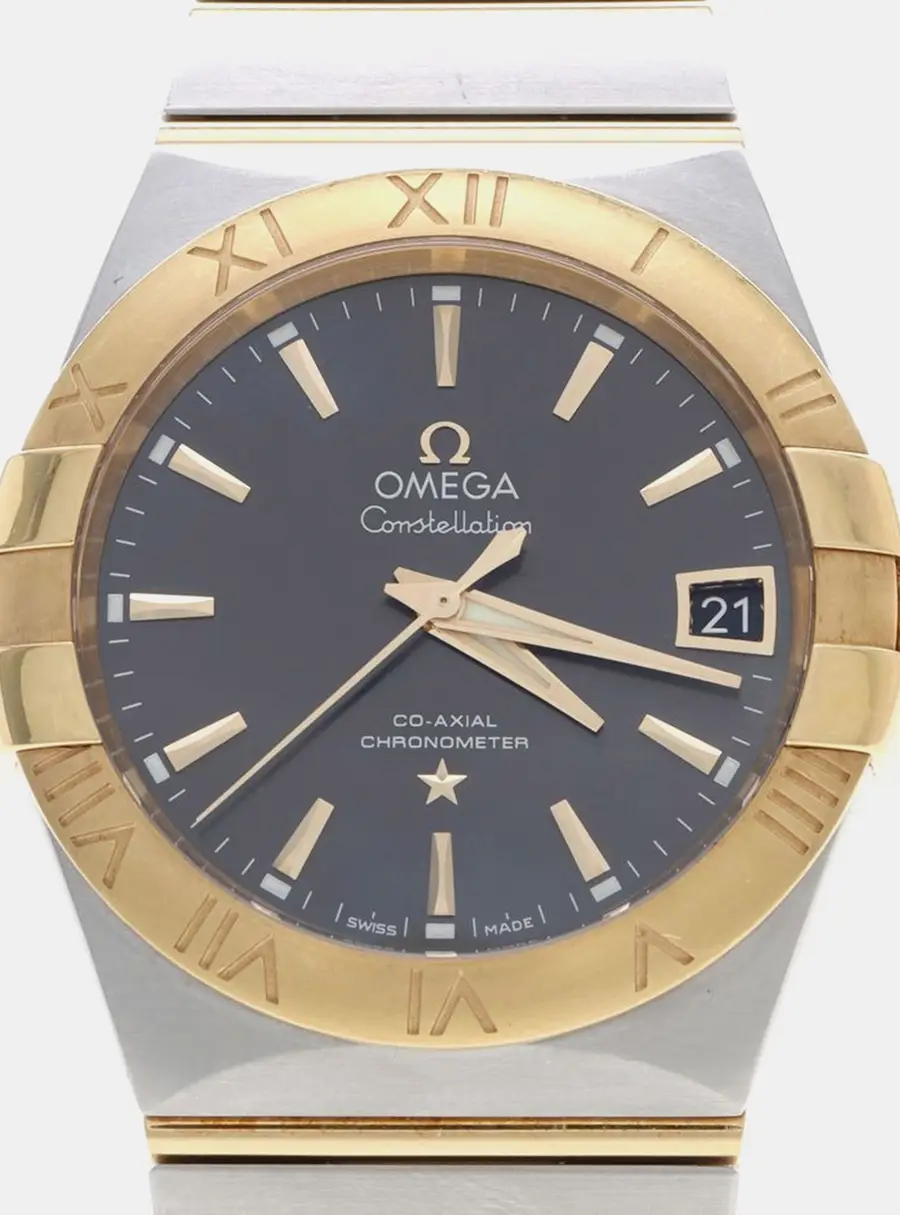 Omega Constellation 123.20.38.21.06.001 Black Yellow Gold Stainless Steel Automatic Men's Wristwatch 38mm