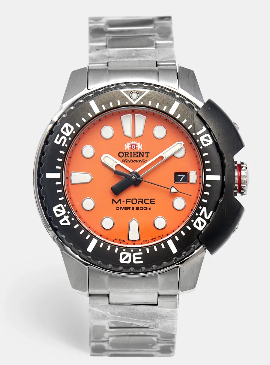 Orient M-Force RA-AC0L08Y00B Orange Dial Stainless Steel Men's Wristwatch 45 mm