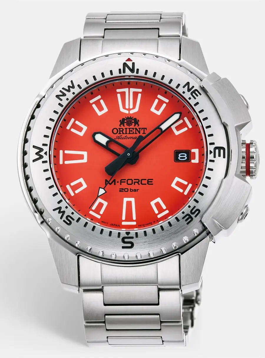 Orient M-Force RA-AC0N02Y10B Orange Dial Stainless Steel Men's Wristwatch 46 mm