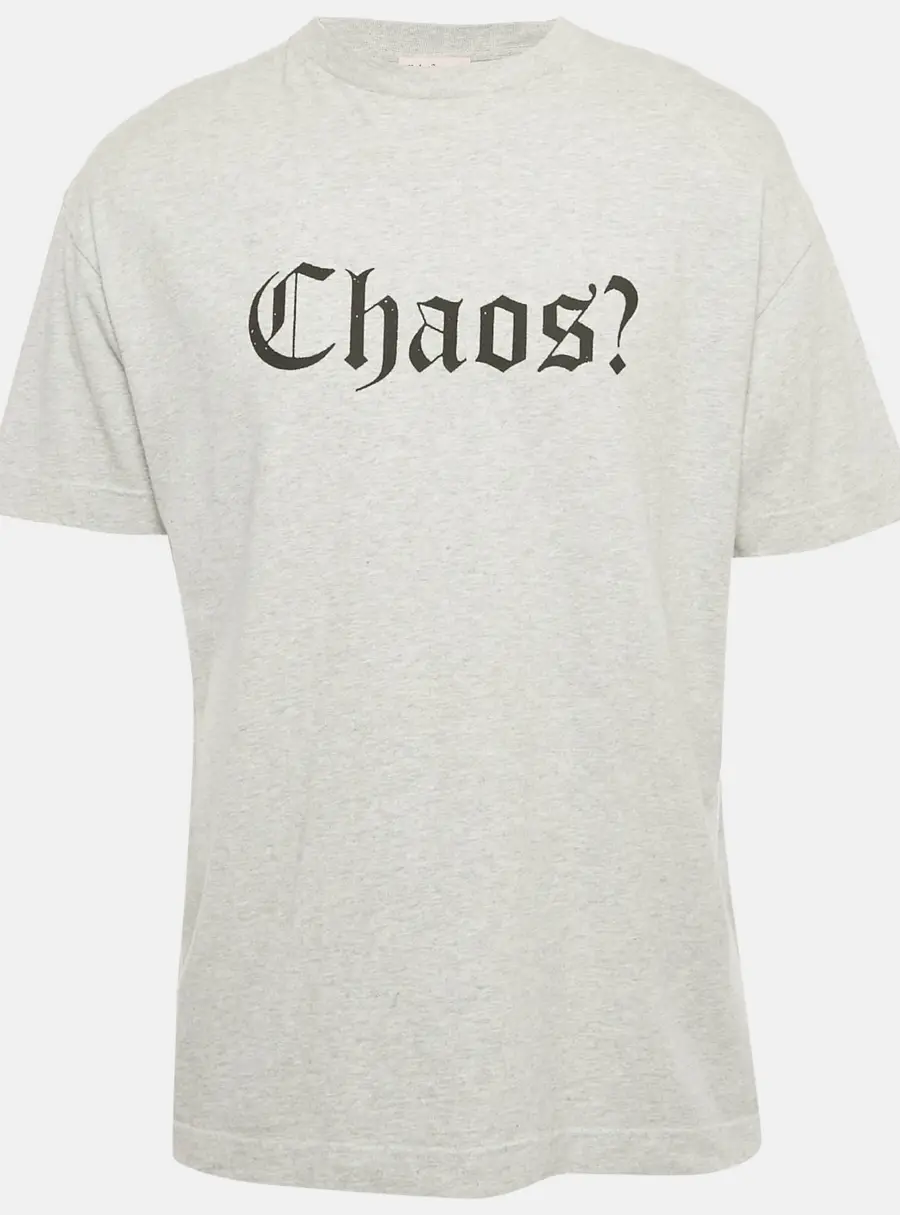 Palm Angels Grey M&eacute;lange Printed Cotton Crew Neck T-Shirt XL