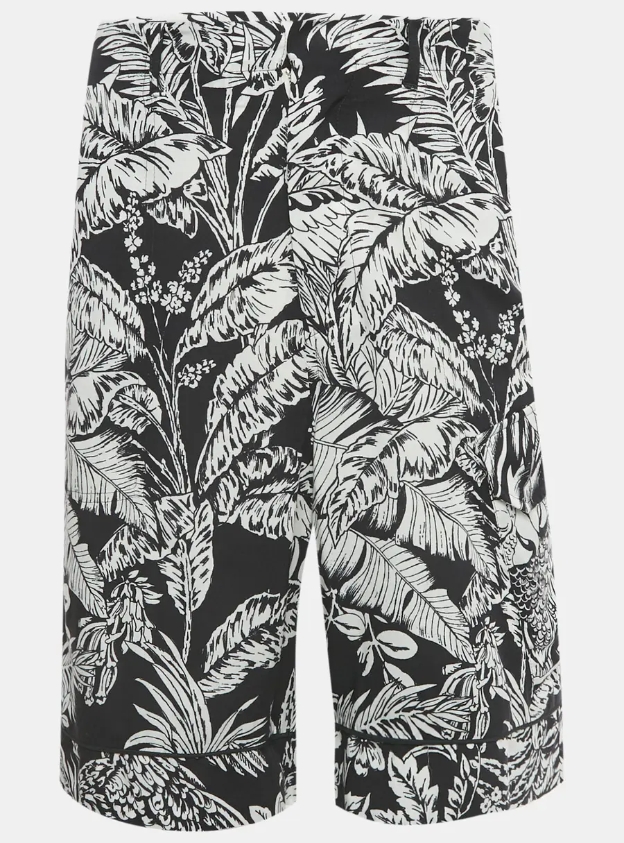 Palm Angels Black Parrots Print Crepe Shorts S