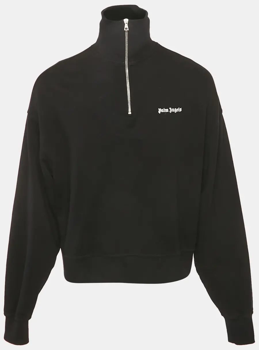 Palm Angels Black Logo Embroidered Cotton Half Zip Sweatshirt XS