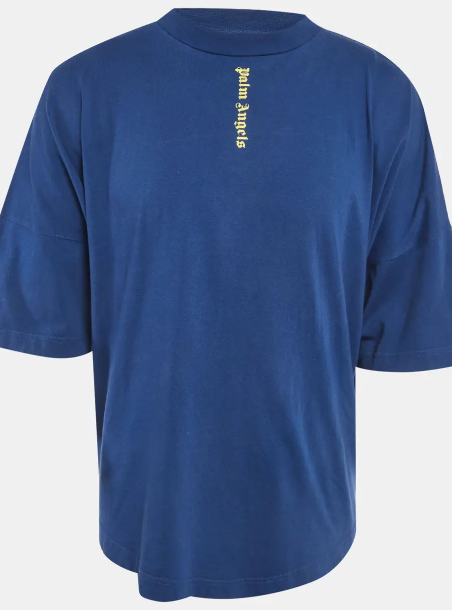 Palm Angels Blue Vertical Logo Print Cotton Oversized T-Shirt M