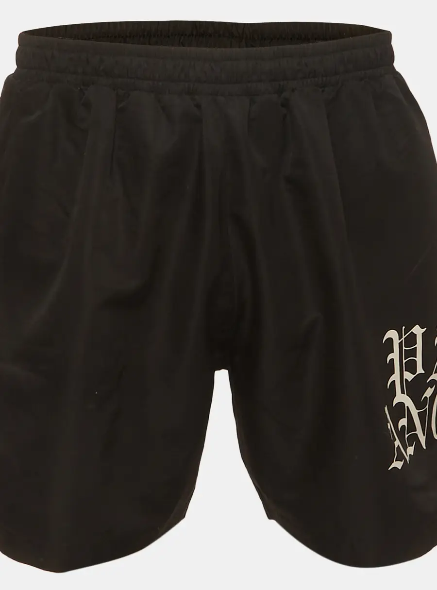 Palm Angels Black Logo Graphic Synthetic Track Shorts L
