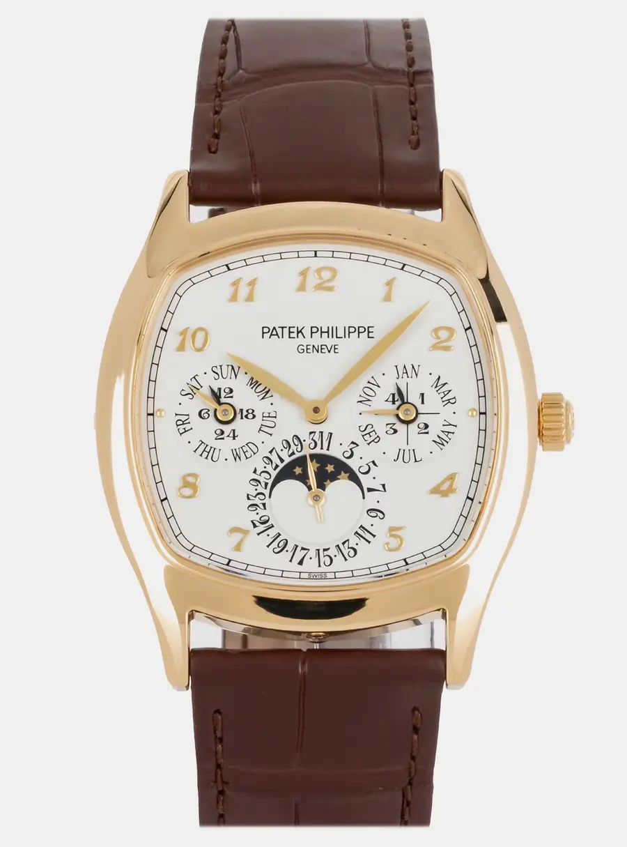 Pre-Owned Patek Philippe Grand Complications Perpetual Calendar Cushion 5940J-001 White Automatic 18k Yellow Gold Men's Wristwatch 37 mm