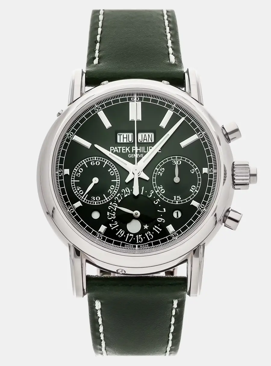 Patek Philippe Grand Complications Split-Seconds Chronograph 5204G-001 Olive Green 18k White Gold Manual Winding Men's Wristwatch 40mm