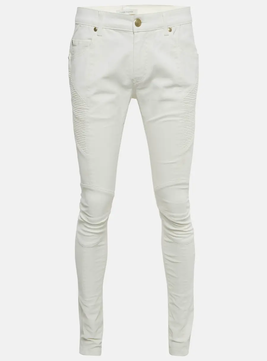 Pierre Balmain White Denim Applique Skinny Jeans L Waist 32"
