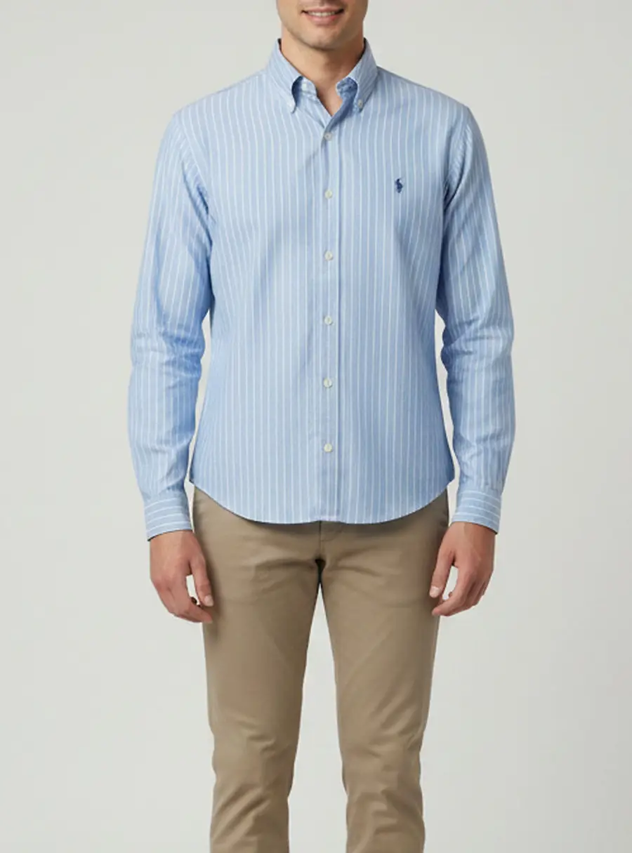 Polo Ralph Lauren Blue Striped Logo Embroidered Cotton Shirt S