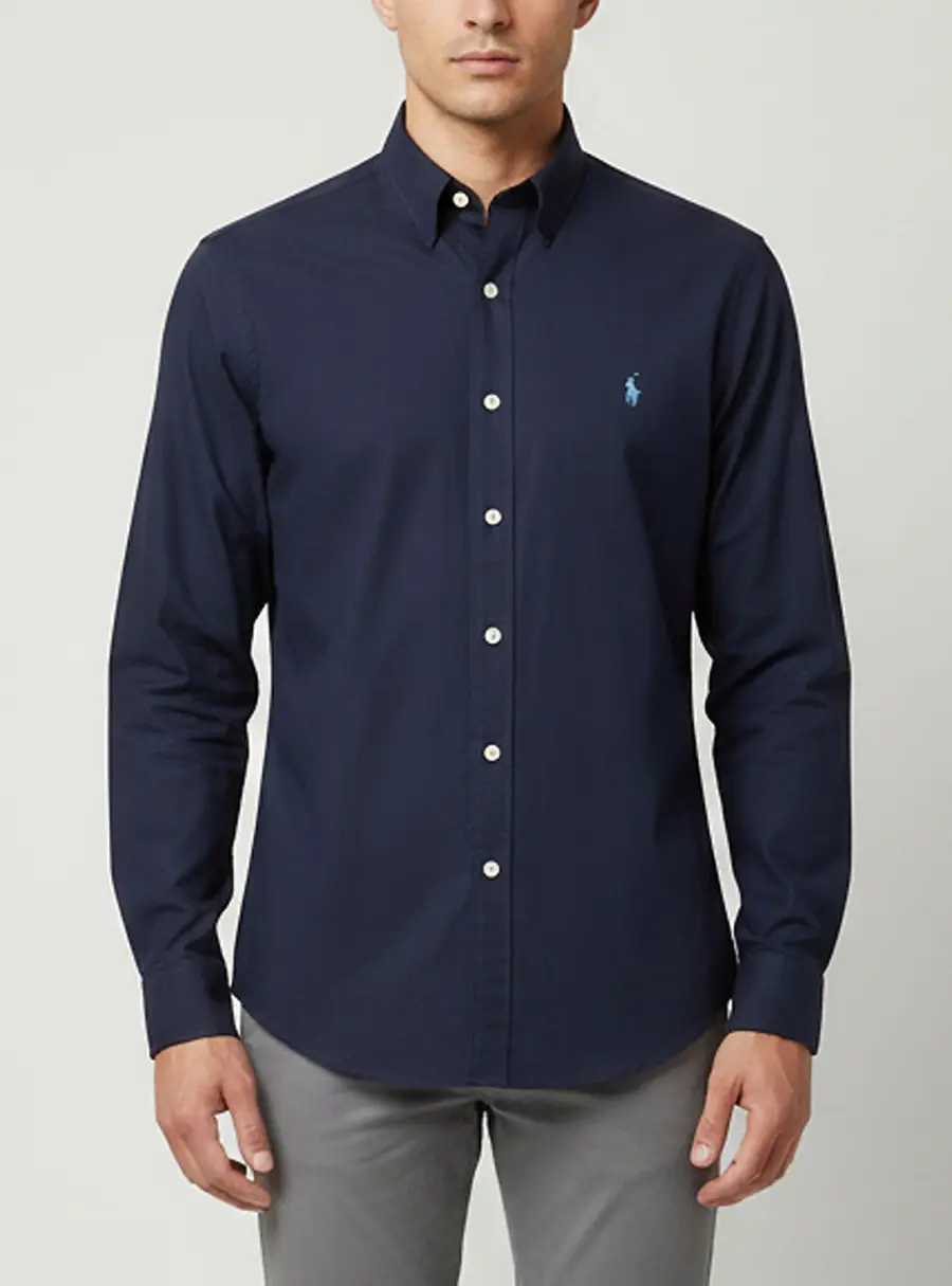 Polo Ralph Lauren Navy Blue Stretch Cotton Slim Fit Shirt M