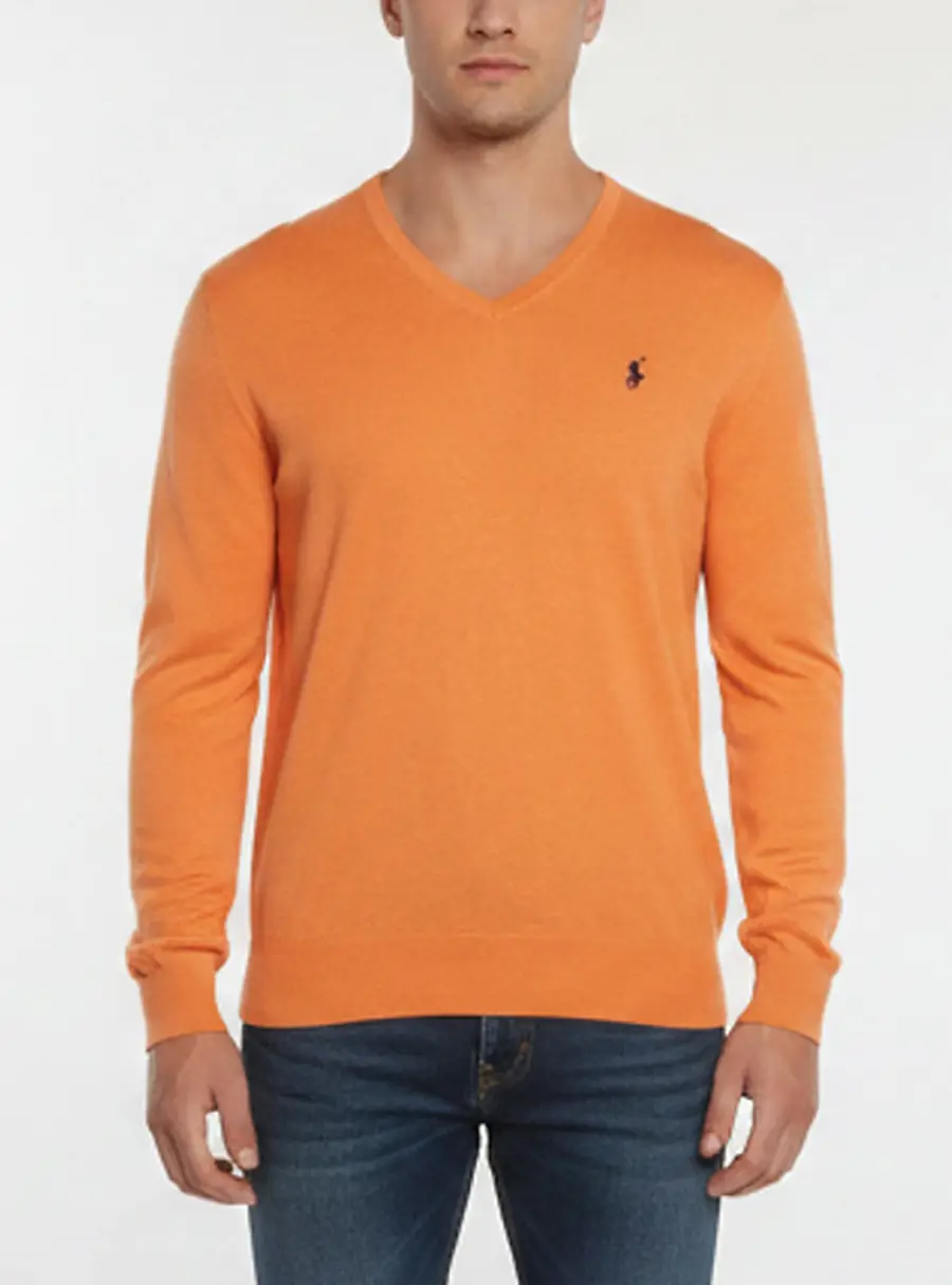 Polo Ralph Lauren Orange Knit V-Neck long Sleeve Pullover M