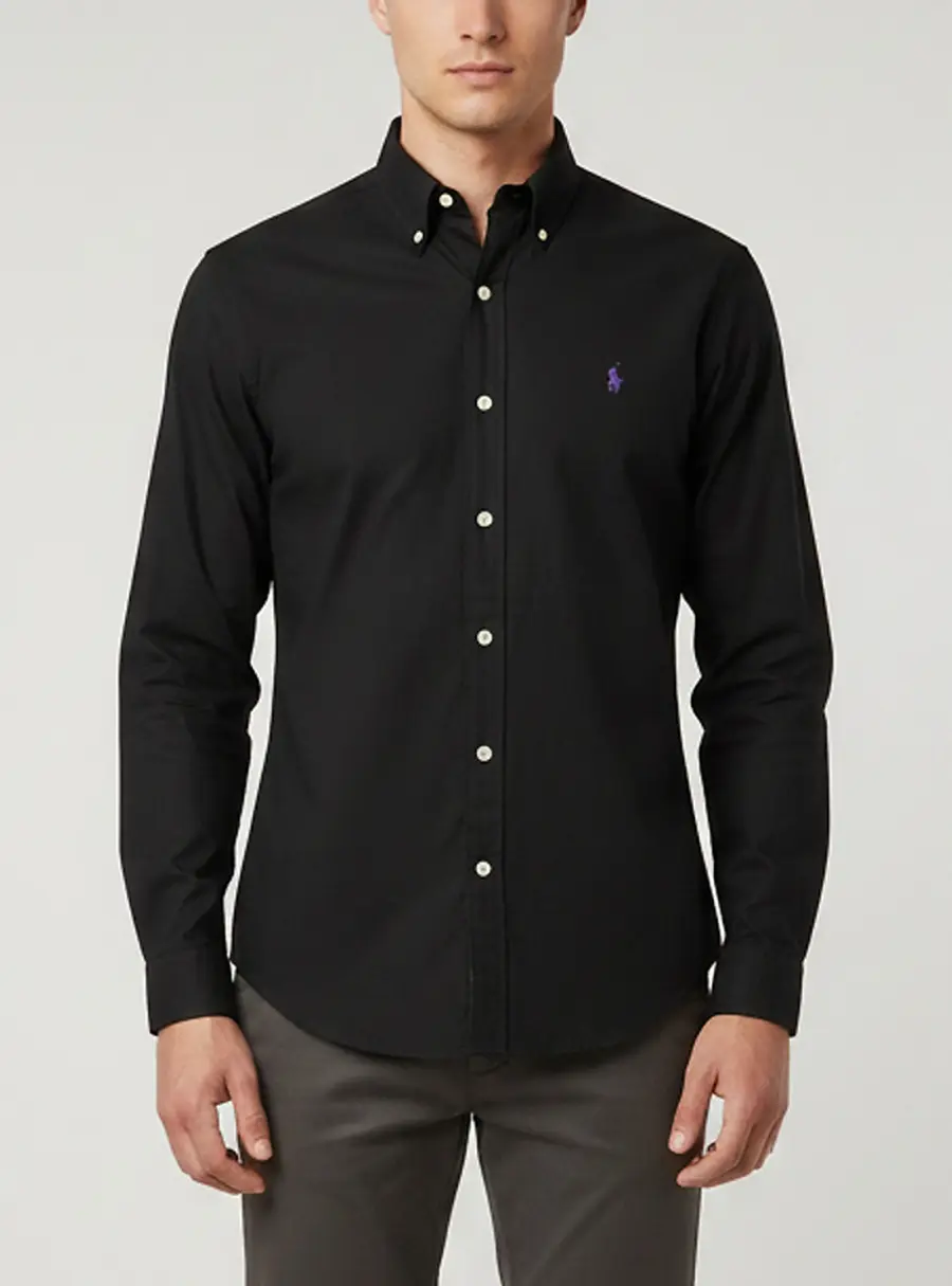 Polo Ralph Lauren Black Logo Embroidered Poplin Shirt M