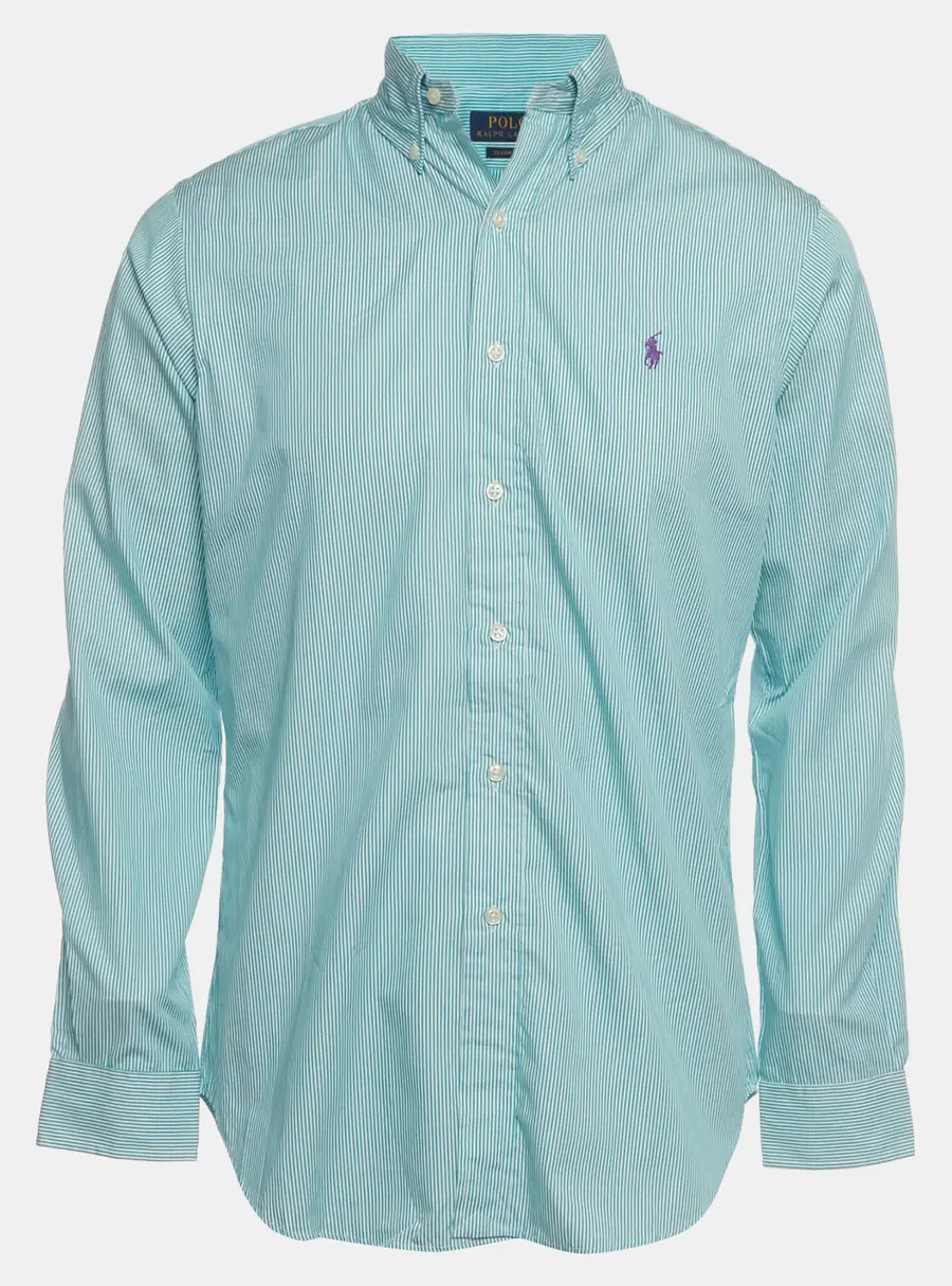 Polo Ralph Lauren Green/White Striped Poplin Classic Fit Shirt S