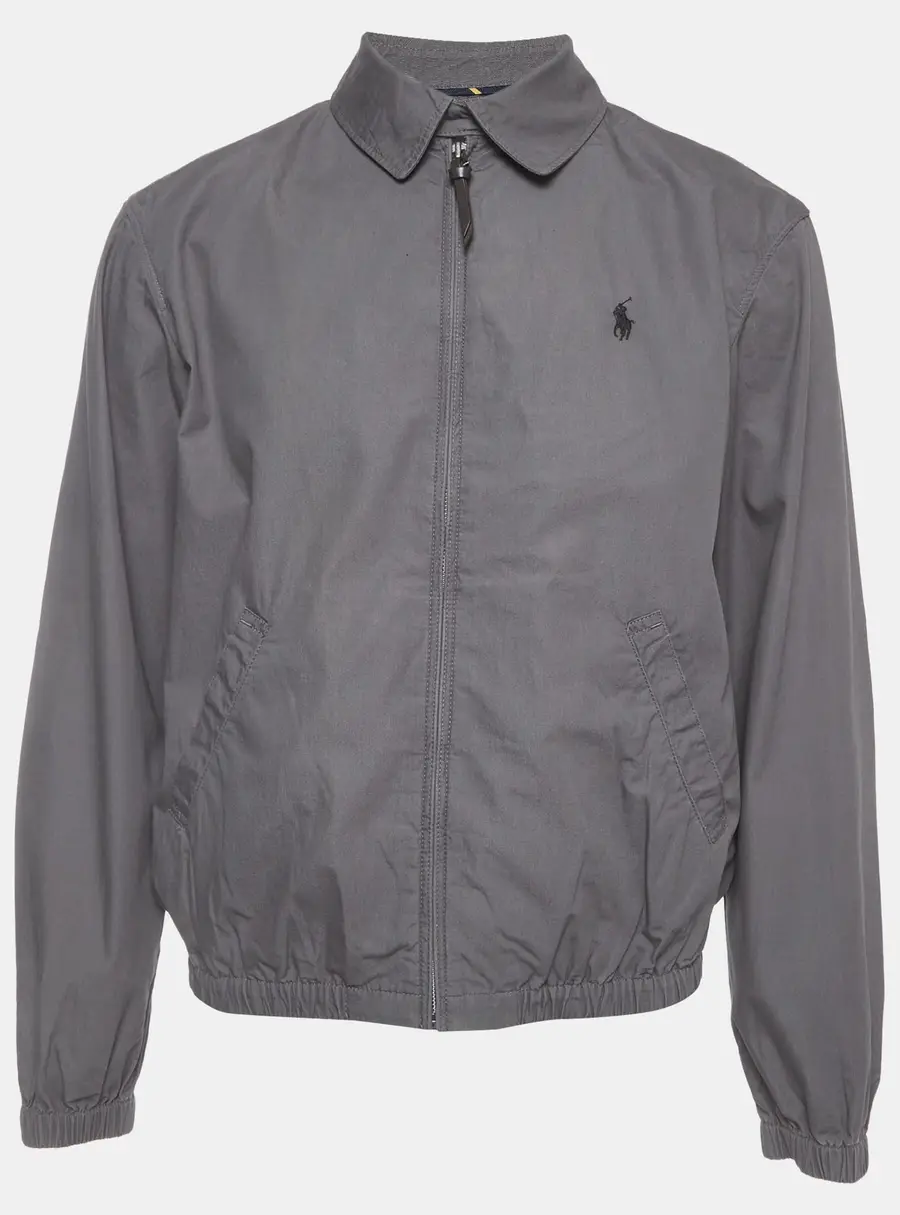 Polo Ralph Lauren Grey Logo Embroidered Cotton Zip-Up Jacket S