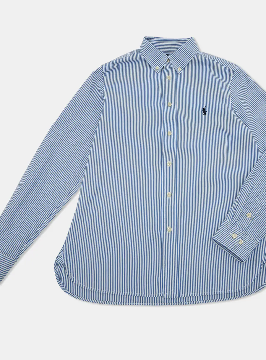 Polo Ralph Lauren Blue Stripe Cotton Button Down T-Shirt L