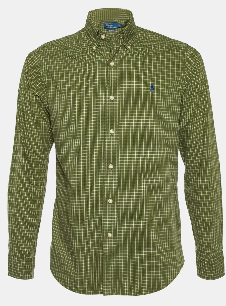 Polo Ralph Lauren Green Checked Cotton Custom Fit Button Down Shirt S