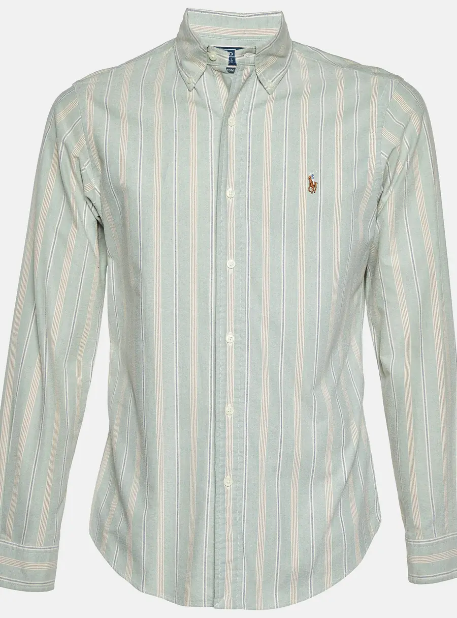 Polo Ralph Lauren Light Green Striped Cotton Button Down Shirt S
