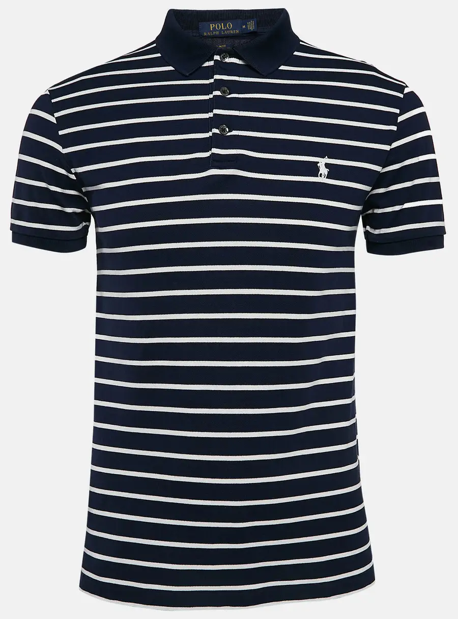Polo Ralph Lauren Blue Striped Cotton Pique Polo T-Shirt M