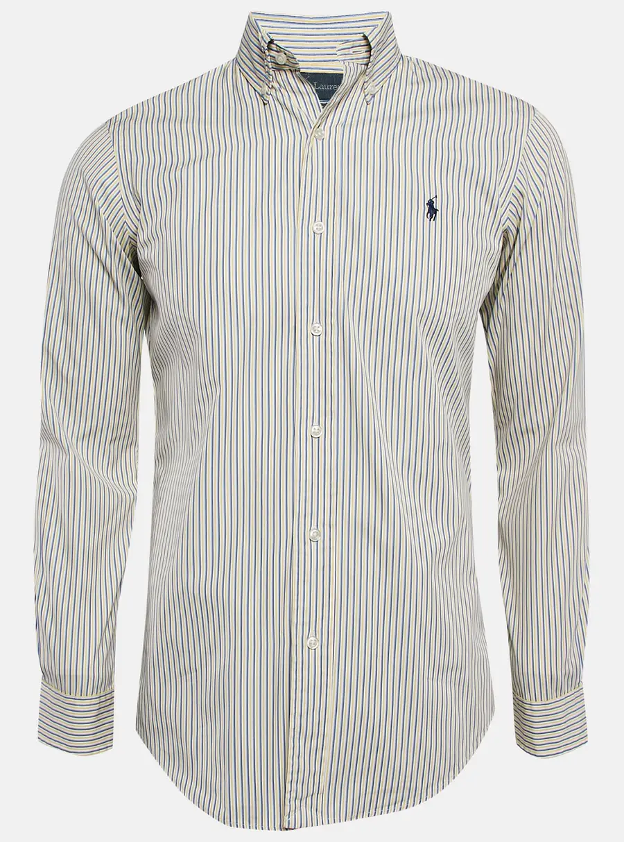 Polo Ralph Lauren Yellow/Blue Striped Cotton Custom Fit Shirt S