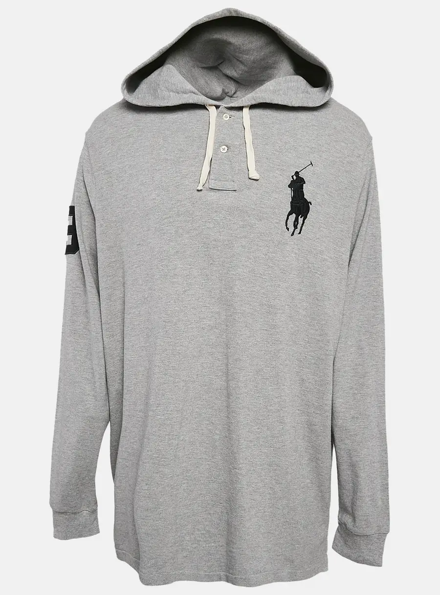 Polo Ralph Lauren Grey Logo Embroidery Cotton Knit Hoodie XXL