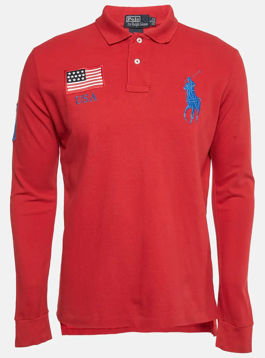 Polo Ralph Lauren Vintage Red Embroidered Cotton Custom Fit Polo T-Shirt S