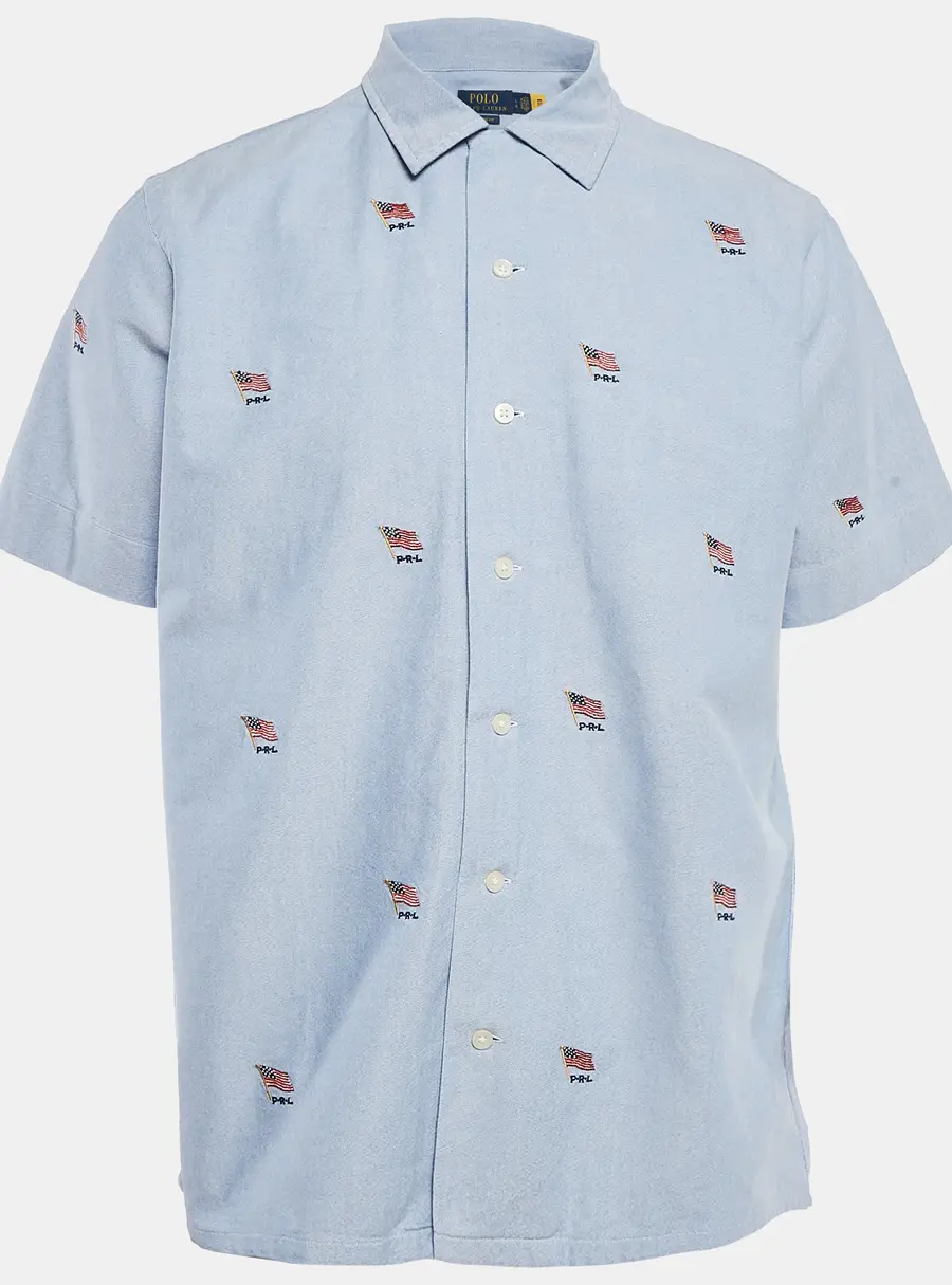 Polo Ralph Lauren Blue Flag Embroidered Cotton Half Sleeve Shirt L