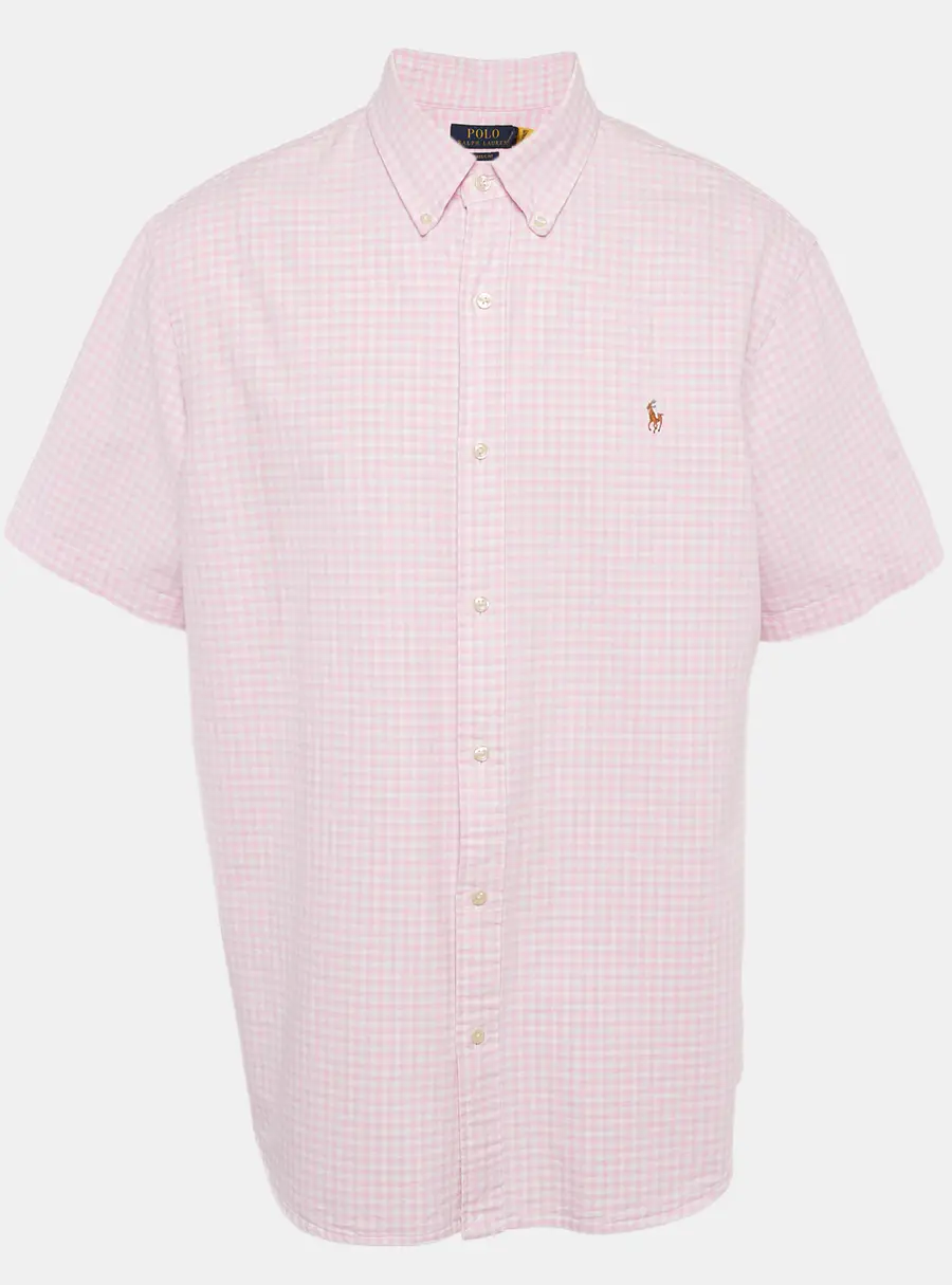 Polo Ralph Lauren Pink Gingham Checks Cotton Short Sleeve Shirt XXL