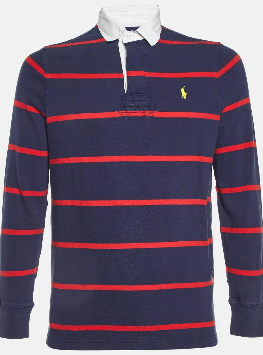 Polo Ralph Lauren Navy Blue Striped Cotton Polo T-Shirt M