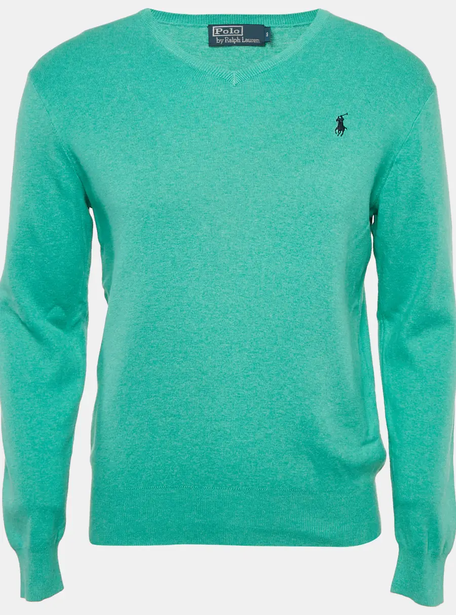 Polo Ralph Lauren Green Cotton Knit V-Neck Sweater S