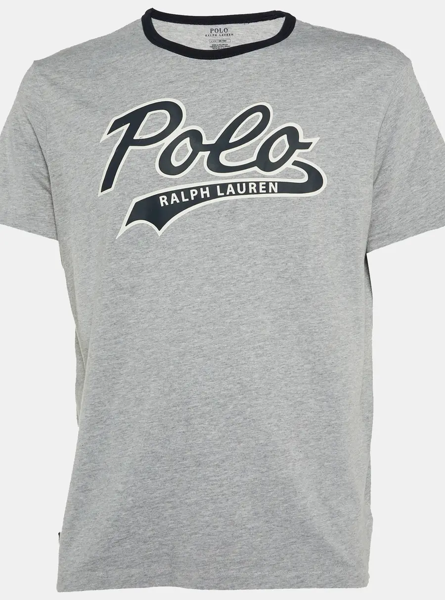Polo Ralph Lauren Grey/Navy Blue Logo Print Cotton Crew Neck T-Shirt L