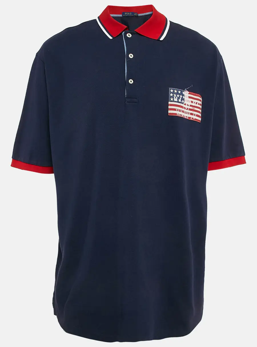 Polo Ralph Lauren Navy Blue Cotton Pocket Printed Polo T-Shirt XL
