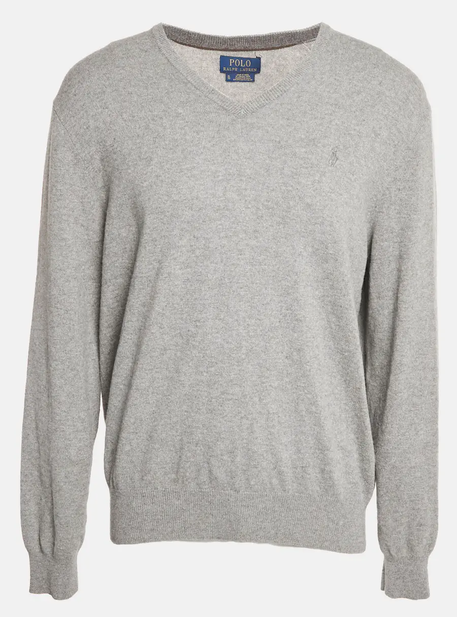 Polo Ralph Lauren Grey Wool Knit V-Neck Sweater XL