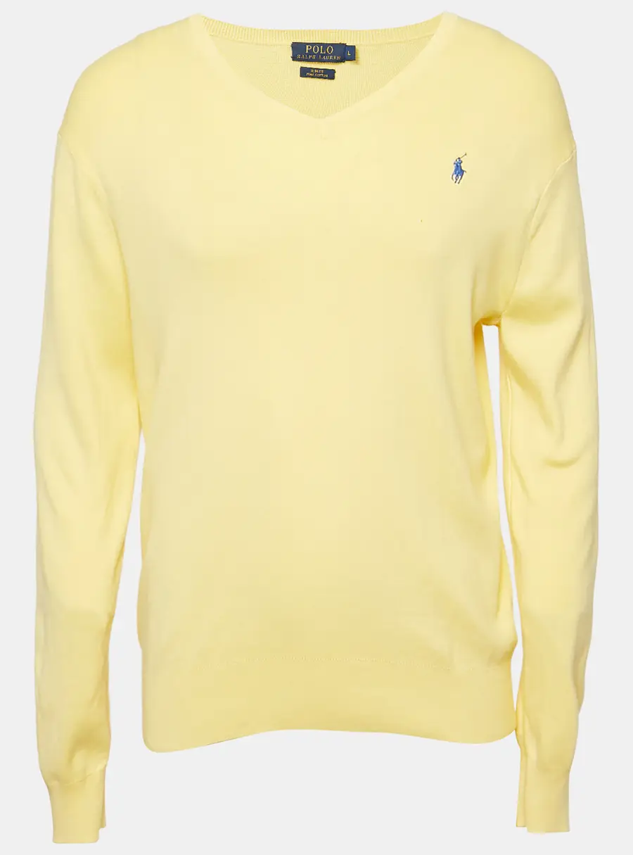 Polo Ralph Lauren Yellow Cotton Knit V-Neck Sweater L