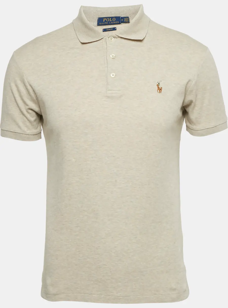 Polo Ralph Lauren Beige M&eacute;lange Logo Embroidered Cotton Polo T-Shirt M