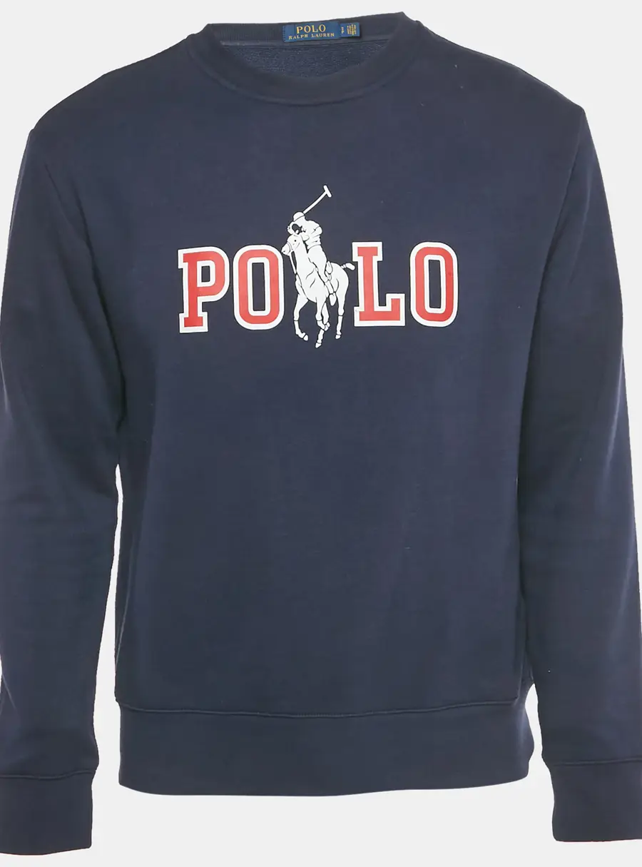 Polo Ralph Lauren Navy Blue Logo Print Cotton Blend Sweatshirt S