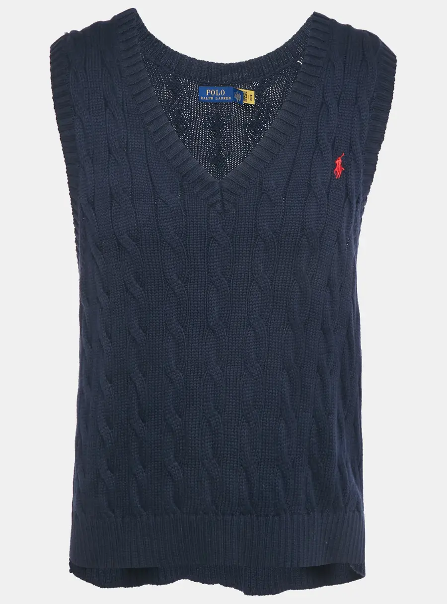 Polo Ralph Lauren Navy Blue Cable Knit V-Neck Vest L